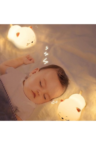 Uyuyan Kedi - Led Silika Jel Gece Lambası Beyaz