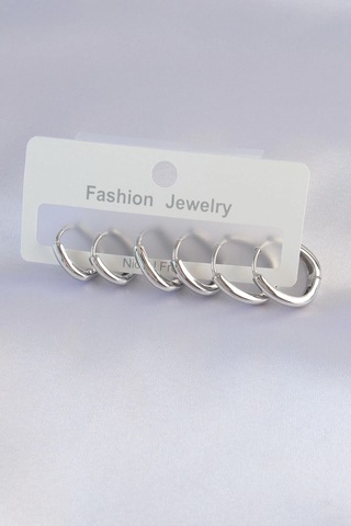 Mey İthalat Pirinç Gümüş Renk Oval Küpe Seti Diğer 34553821