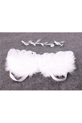Yenidoğan Bebek Beyaz Melek Kanatları Kafa Bandı Kostüm Fotoğraf Sahne Dekorasyon Beyaz