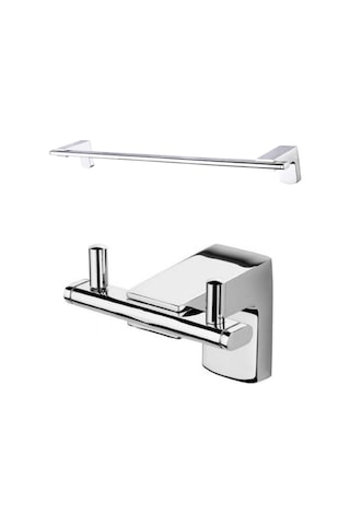 Ahlez Premium Ikili Bornoz Askılık Uzun Havluluk 47Cm Ikili Set Krom