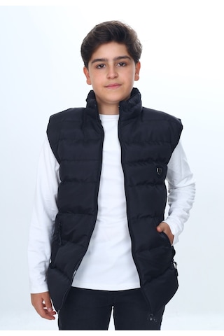 Toontoy Erkek Çocuk Su İtici Dik Yaka Fermuarlı Cepli Şişme Yelek Siyah