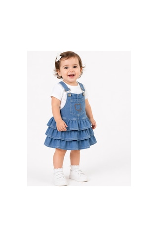 More Kıds Kız Bebek Salopet / Salopet Kız Bebek Takım Fırfır Etekli Kız Bebek Salopet 2li Takım 9-12-18-24 Ay Mavi Mavi