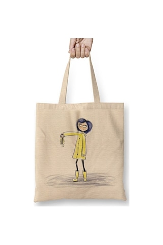 Toyaso Coraline Watercolor Bez Çanta Uzun Saplı Alışveriş Çantası Plaj Çantası Beyaz