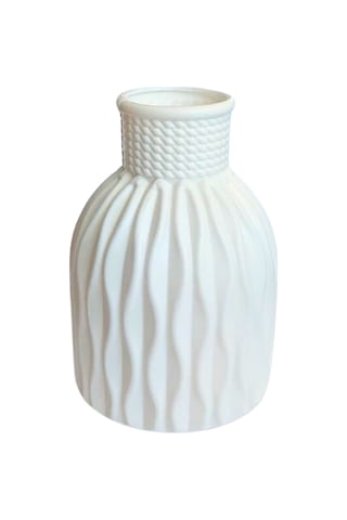 Kendinden Desenli Dar Ağızlı Plastik Vazo - Çok Amaçlı Kalemlik Fırçalık Vazo 12,5 X 8,5 Cm Beyaz