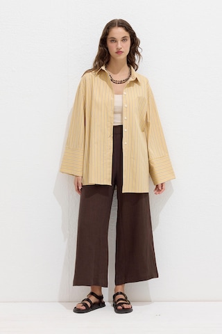 Manuka Çizgili Pamuklu Gömlek Sarı Çizgi Sarı