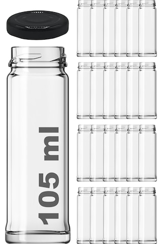 Afracam 105 Ml Metal Kapaklı Şeffaf Tuzluk Cam Kavanoz 24 Adet Siyah