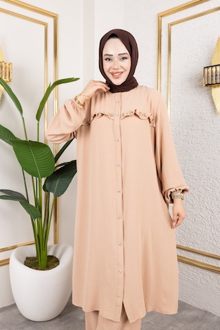 Ayrobin Kumaş İnci Detaylı Takım / T112 - Vizon Vizon