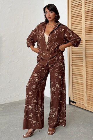 Verymoda Nakışlı Pantolon F1900 Kahve Dsn2