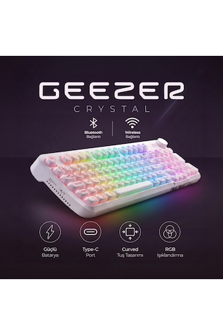 Geezer Crystal Kablolu/kablosuz Bt Wireless Bağlantı Türkçe Q Klavye Beyaz Sk-710ctm