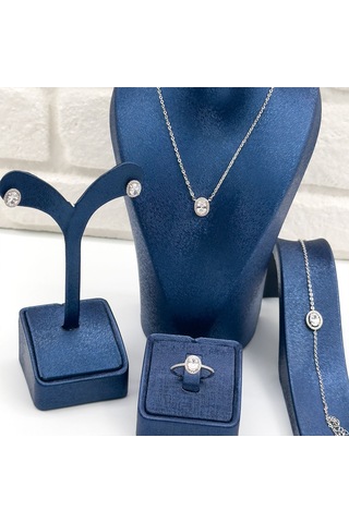 Zirkon Taşlı Oval Gümüş Set Takım Gümüş