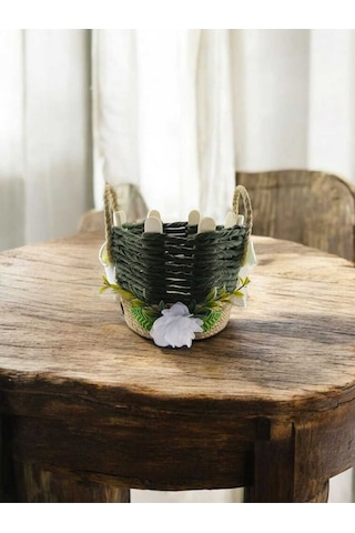 Hasır Organizer Sepet Banyo Takı Kutusu Makyaj Çok Amaçlı El Yapımı Haki