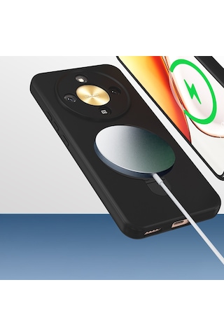 Honor Magic 8 Lite 5g Kılıf 360 Derece Döner Standlı Magsafe Kamera Lens Korumalı Silikon Vardar Pembe