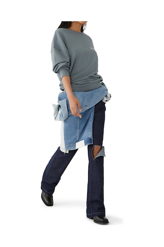 Reborn Society Düz Kesim Yırtık Denim Pantolon Koyu Mavi