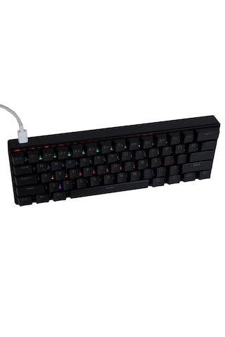 H61k Mini Mekanik Kablolu Gaming Oyuncu Klavye Türkçe Q Blue Switch 12 Ad Rgb Led Işık Modlu 61 Tuşlu Siyah