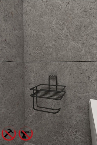 Siyah Güçlü Yapışkanlı Yedek Raflı Tuvalet Kağıtlık Banyo Düzenleyici Renkli