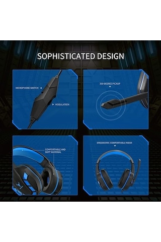 Model Ps-4 Profesyonel Mikrofonlu Oyuncu Kulaklığı - Mavi Led Işıklı Stereo Gaming Headset
