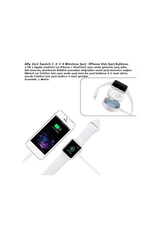 Ally 2In1 Iwatch 1-2-3-4 Wireless Şarj- Iphone Usb Şarj Kablosu (371596448)-Beyaz