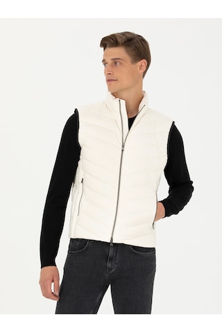 Cacharel Ekru Slim Fit İnce Kapitone Mont Yelek Bej