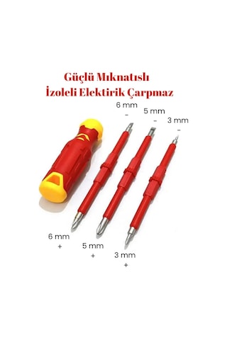 Mucit Home 4 Parça İzoleli Elektrikçi Tornavida Seti Mıknatıslı Yıldız Düz Tornavida Set Tak Çıkar