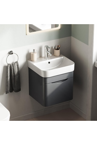 Aqua Bagno Piccolo 2.0 Alt Dolap 57 Cm. Antrasit Gri Parlak-lavabo Dahil Antrasit