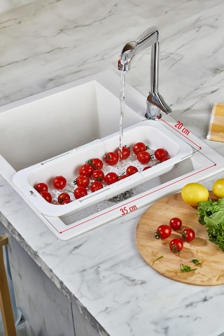 Lavoba İçi Sürgülü Açılır Kapanır Sebze Meyve Süzgeci Beyaz Açık 38,5 Cm Kapalı 34,50 Cm Diğer
