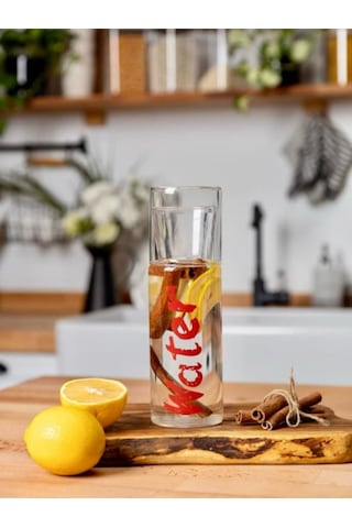 Water Borosilikat Bardaklı Cam Baş Ucu Sürahisi 650 Ml - Kırmızı