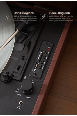 Fressi Dahili Hoparlörlü Pikap Müzik Kutusu Usb+rca+bluetooth Fr-p101 Zenitte Kahverengi