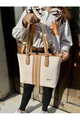 Just Polo Kadın Yeni Sezon Büyük Boy 3 Bölmeli Lüks El Ve Omuz Çantası Shoulder Bag Krem