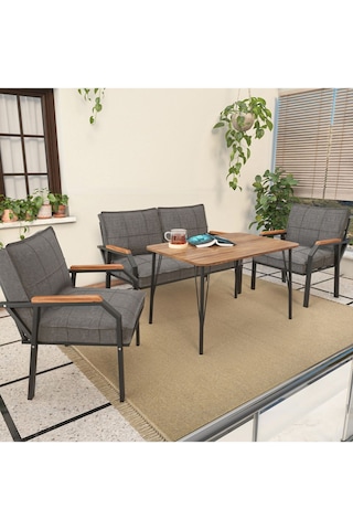 Mygusi Hayal Balkon, Bahçe, Cafe, Teras - Metal Kanepe Koltuk Takımı - 2+1+1 Masali Koyugri Koyu Gri