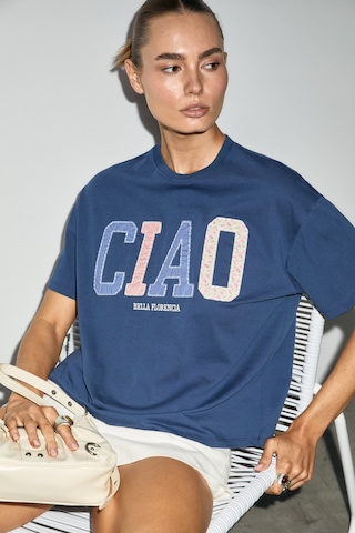 Grımelange Cascaıs Kadın %100 Organik Pamuklu Patch Detaylı Regular Fit Lacivert T-shirt