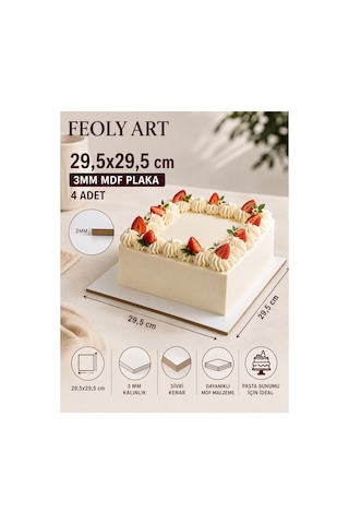 29,5x29,5 Cm 3mm Mdf Pasta Altlığı 4 Adet - Beyaz Lam Kaplamalı