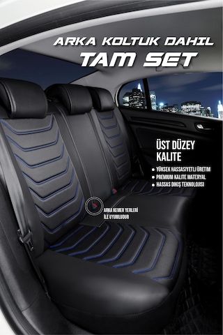 Fiat Doblo 2015-2022 2+1 Parçalı Deri Oto Koltuk Kılıfı Ön Arka Set Siyah Mavi Antalya Serisi Frsr
