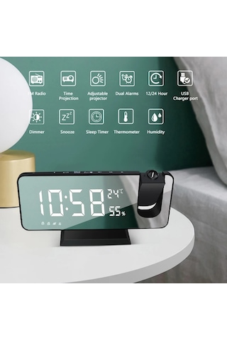 Hpy Pazar Led Dijital Masa Saati Usb, Fm Radyo, Projektörlü, 2 Alarm Çok Renkli