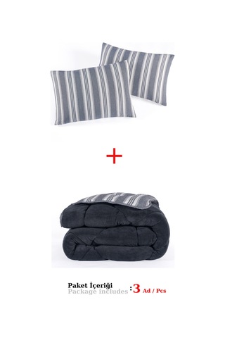Comfort Set Yeni Nesil Wellsoft Yorganlı 3 Parça Çift Kişilik Soft Line Antrasit Antrasit