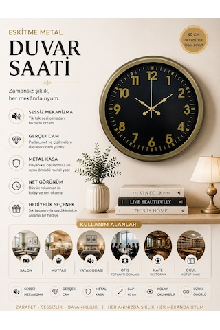 40 Cm Metal Eskitme Klasik Duvar Saati