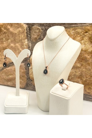 Elmas Montür Rosegold Damla Gümüş Set Takım Rose Gold