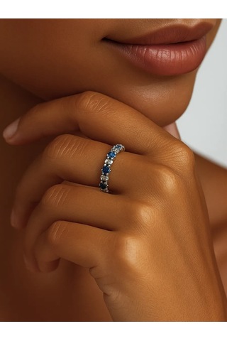 Lapshov 925 Ayar Gümüş Sapfir Taşlı Yüzük 11221097 Mavi