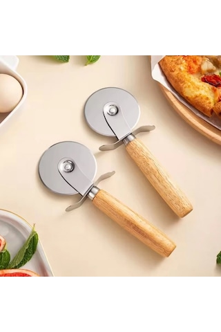 Mybru Paslanmaz Çelik Ahşap Saplı Pizza Ve Hamur Kesici
