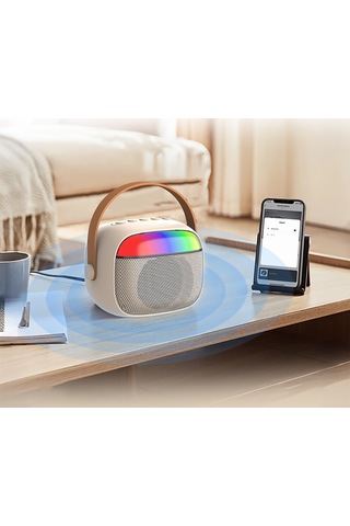 Lenyes S227 Rgb Işıklı Askılı Mikrofonlu Bluetooth Speaker Hoparlör V5.3 Bej Bej