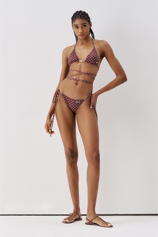 Sagaza Studio Ss6054 Puantiye Desenli Üçgen Bikini Set Kahve