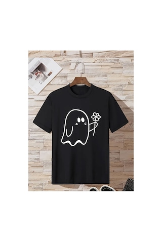 Nevermind Sevgili Kombin Tişörtü Hayalet Baskılı Çift Kombini Unisex Oversi Siyah