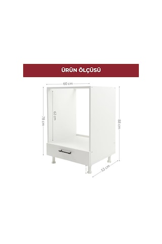 Pıkas Beyaz Alt Çekmeceli Ankastre Fırın Dolabı, 60 Cm Ayaklı Modern Mutfak Ünitesi Çok Renkli