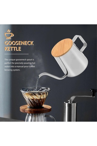 350 Ml Uzun Dar Ağızlı Kahve Potu Kaz Boynu Su Isıtıcısı Paslanmaz Çelik El Damlama Su Isıtıcısı Ahşap Kapaklı Kahve Ve Çay Potu Diğer