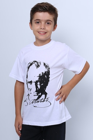 Hçm Çocuk Atatürk Ayyıldız Baskılı Tshirt Kısa Kollu A62 Beyaz