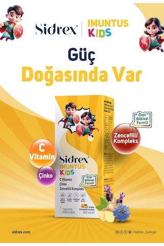 Imuntus Kids Portakal Aromalı C Vitamini, Çinko Ve Zencefilli Komplex İçeren Gıda Takviyesi 150ml