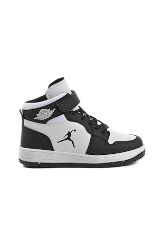 Cool Kids Çocuk Unisex Kışlık Su Geçirmez Kaydırmaz Hafif Kauçuk Taban Rahat Cilt Deri Basket Ayakkabı Siyah - Beyaz