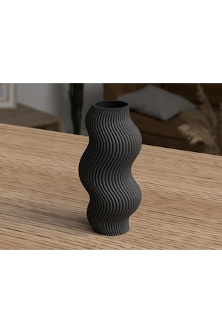 3d Baskı Dalgalı Tasarım Dekoratif Vazo Modern Masa Üstü Dekor 18cm Siyah