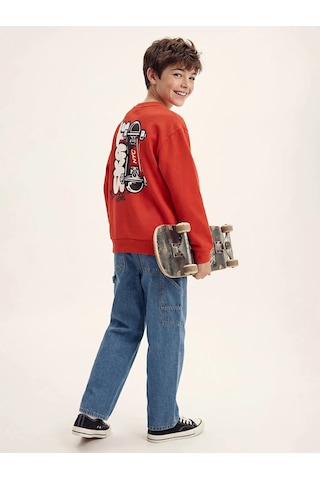 Lc Waikiki Kırmızı Baskılı Erkek Çocuk Kalın Sweatshirt KIrmızı