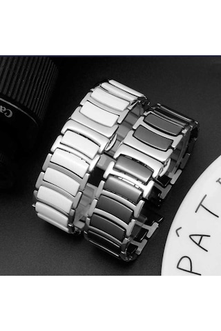 Samsung Uyumlu Galaxy Watch 42mm 20mm Seramik Metal Frm Kordon Siyah-gümüş