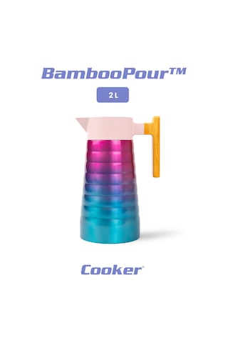 Cooker Bamboopour 2 Litre Paslanmaz Çelik Bambu Saplı Termos Ckr2097 Pembe